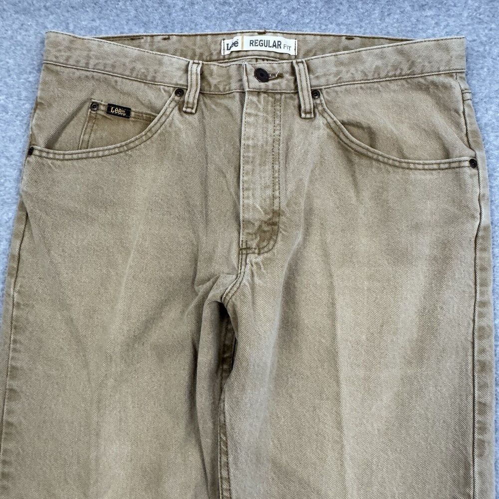 Y2K Lee Regular Fit Jeans Mens 36x30 Straight Leg Denim Skater Grunge Tan Mexico